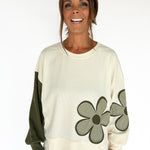 Flower Patchwork Pullover - Ivory/Olive - Ana Patricia Boutique