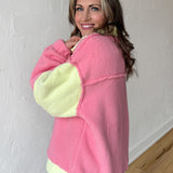 Fleece Pullover Jacket- Neon Pink/Lime