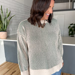 Two Tone Crewneck Sweater- Dk. Green - Ana Patricia Boutique