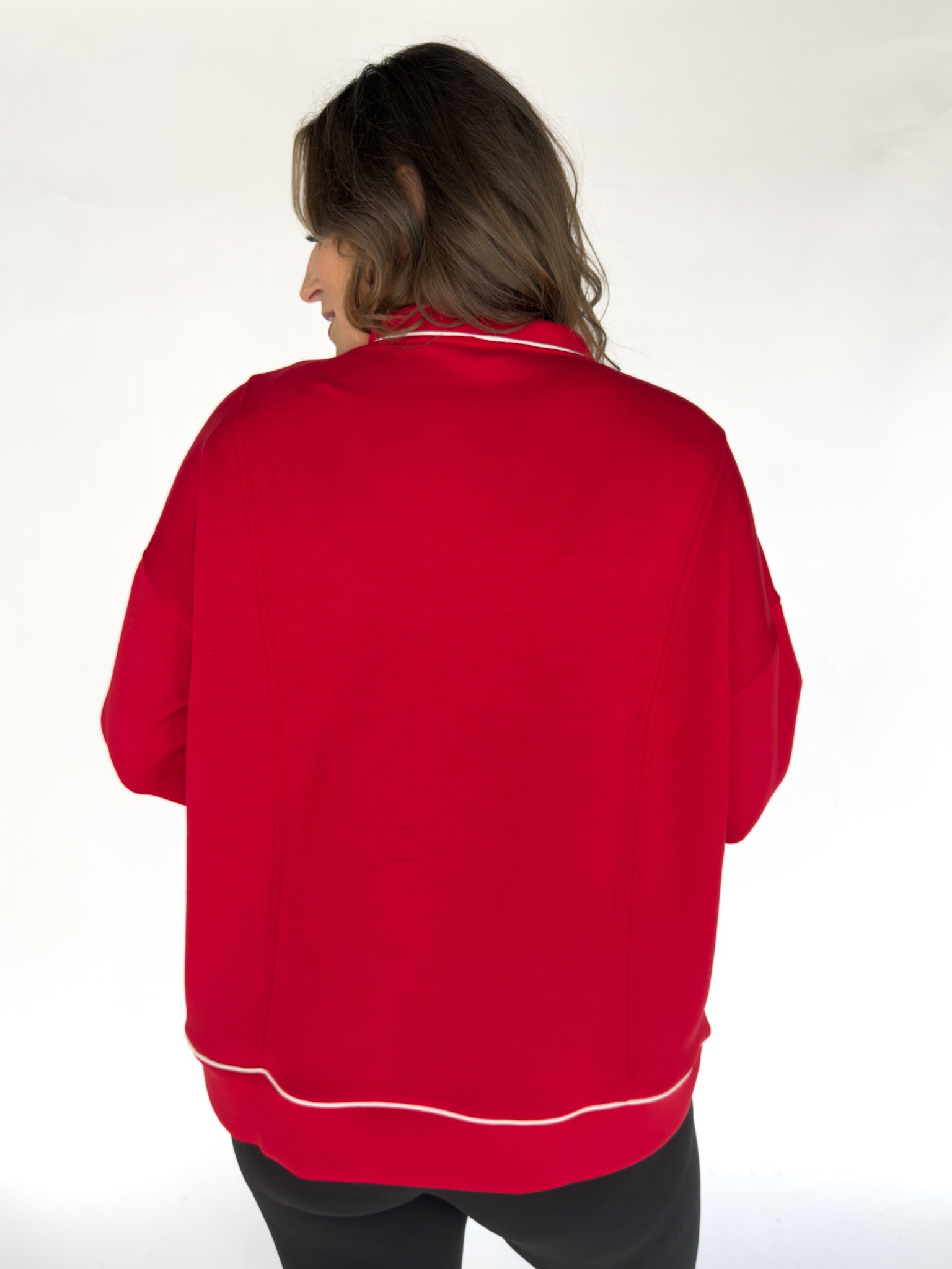 Scuba Piping Cardi- Red/Cream - Ana Patricia Boutique