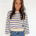 Striped Crewneck Sweater- Blue - Ana Patricia Boutique