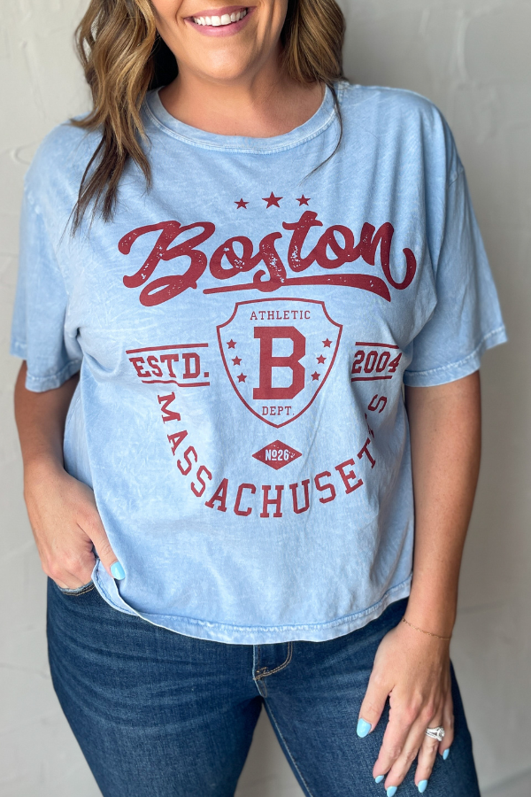 Boston Mineral Washed Long Crop Top-Blue