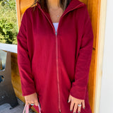 Longline Zip Up Jacket-Burgundy