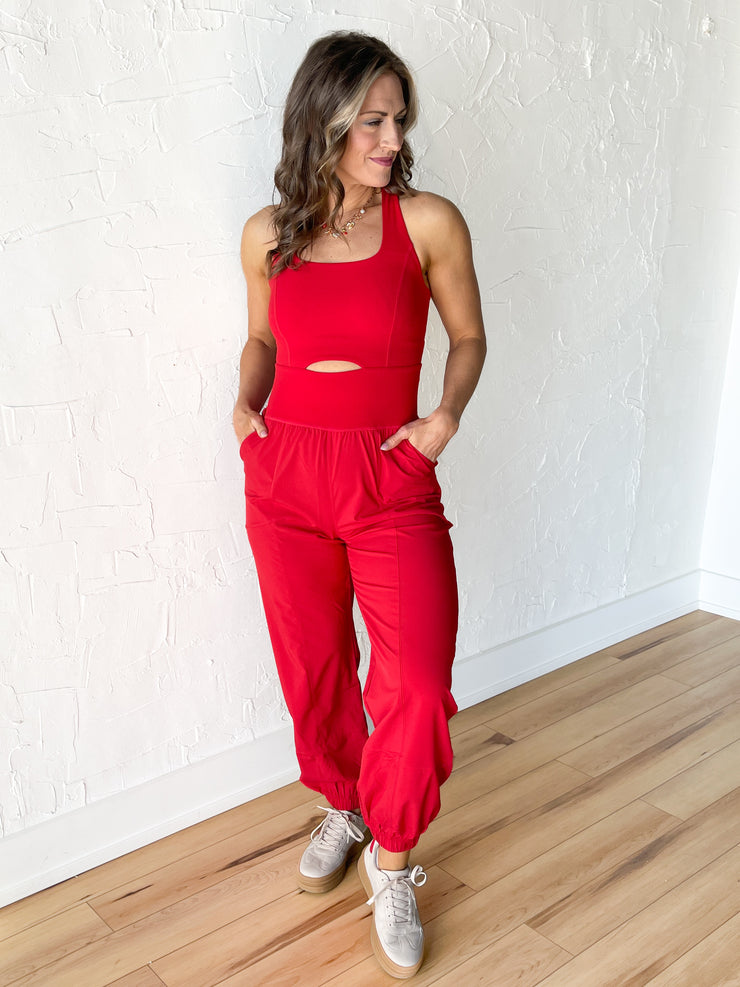 Active Jogger Jumpsuit- Red