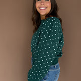 Polka Dot Off the Shoulder Top -Hunter Green