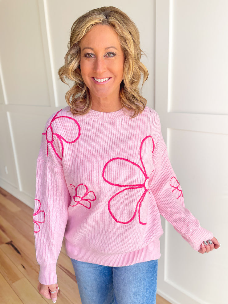 So Sweet Flower Sweater- Pink