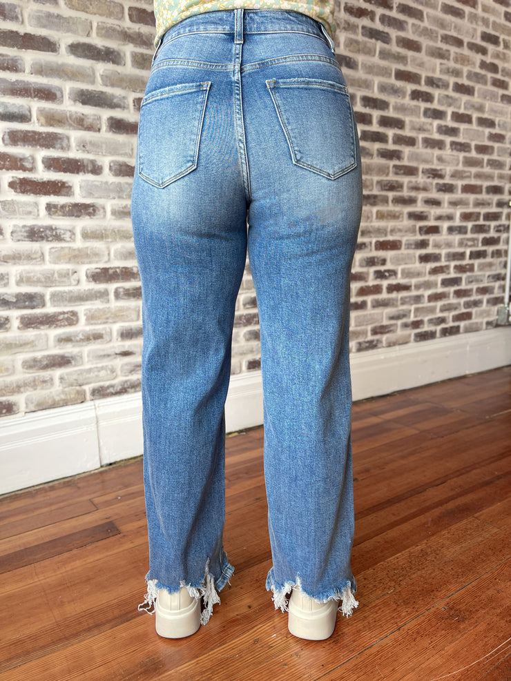 Distressed Hem Straight Leg Jeans