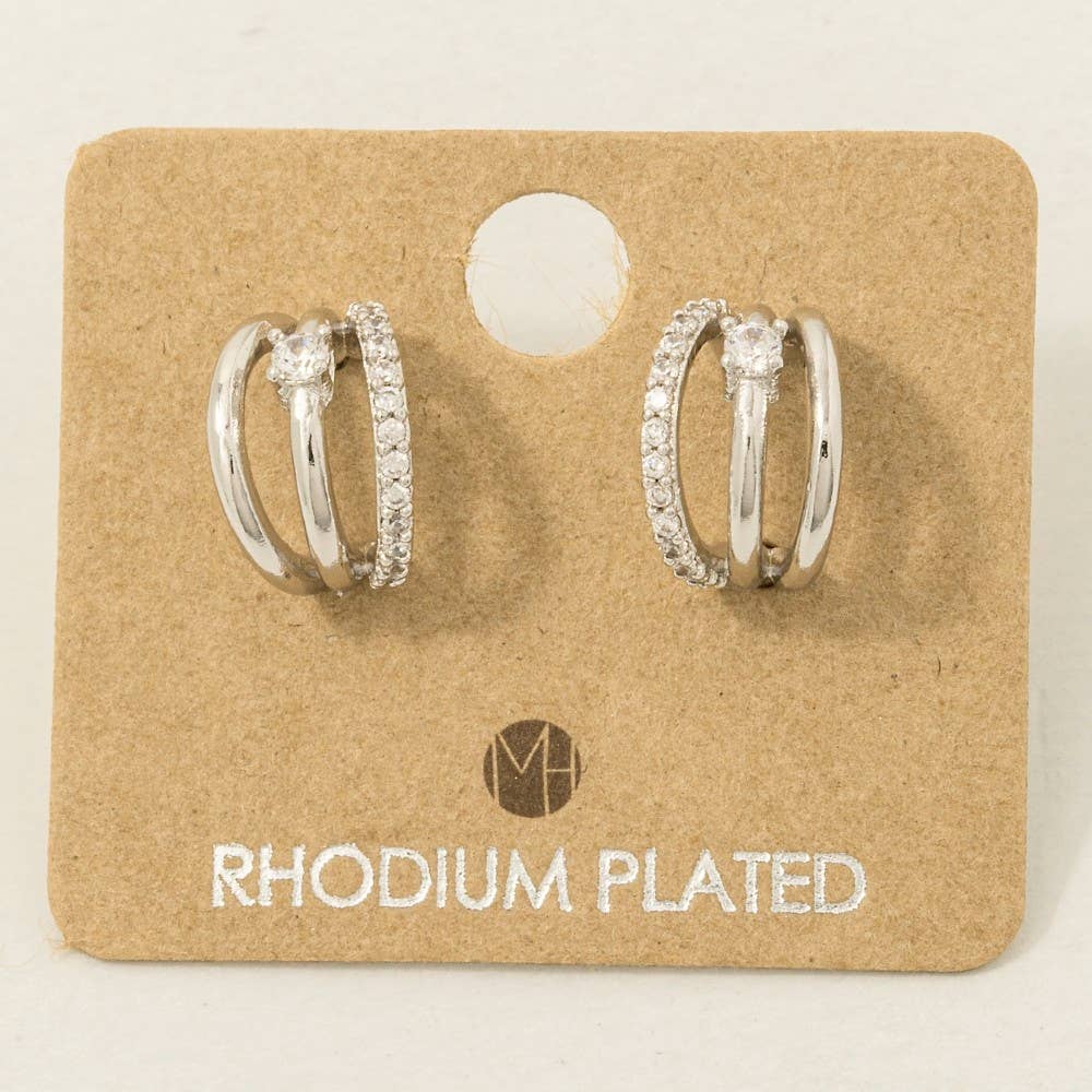 Pave Layered Hoop Huggie Earrings