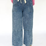 Wide Leg Denim Pants- Blue