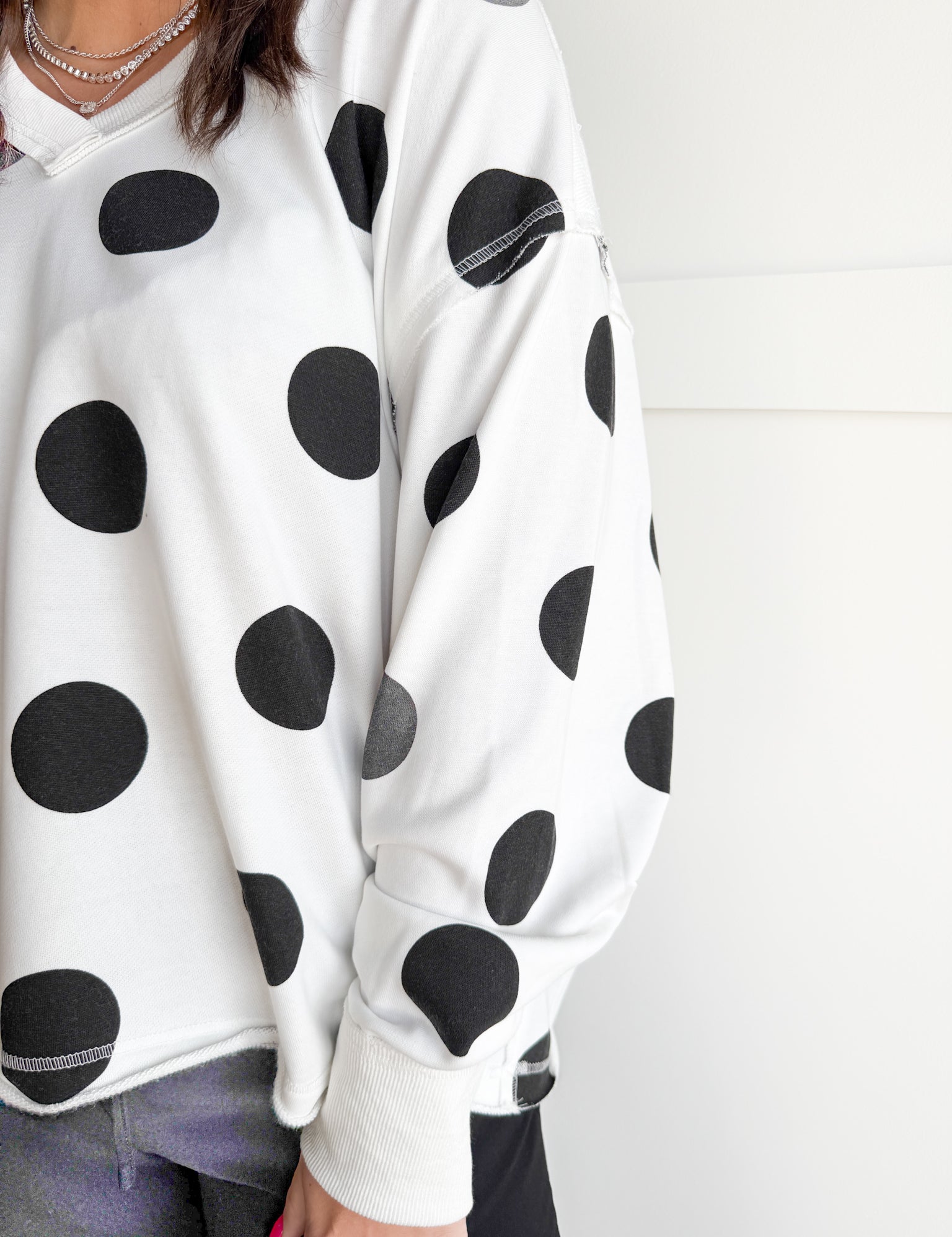 V Neck Polka Dot Pullover-Ivory/Black - Ana Patricia Boutique