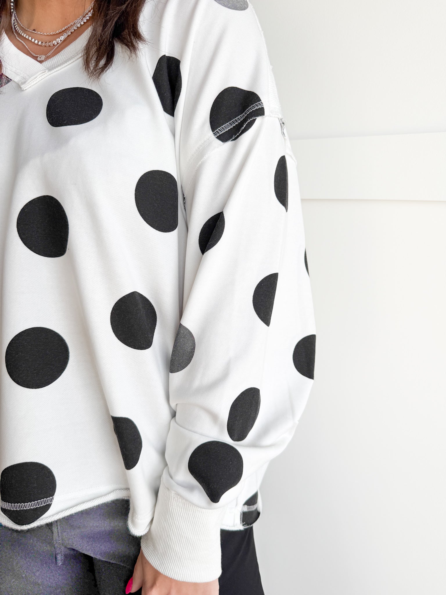 V Neck Polka Dot Pullover-Ivory/Black - Ana Patricia Boutique