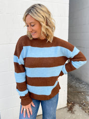 The Bailey Stripe Sweater- Blue/Brown