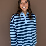 Stripe Rugby Polo Top-Blue