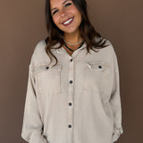 Mineral Wash Waffleknit Button Up-Cream