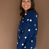 Polka Dot Button Up Cardigan- Navy