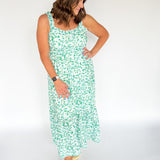 Woven Printed Midi Dress- Green/Blue