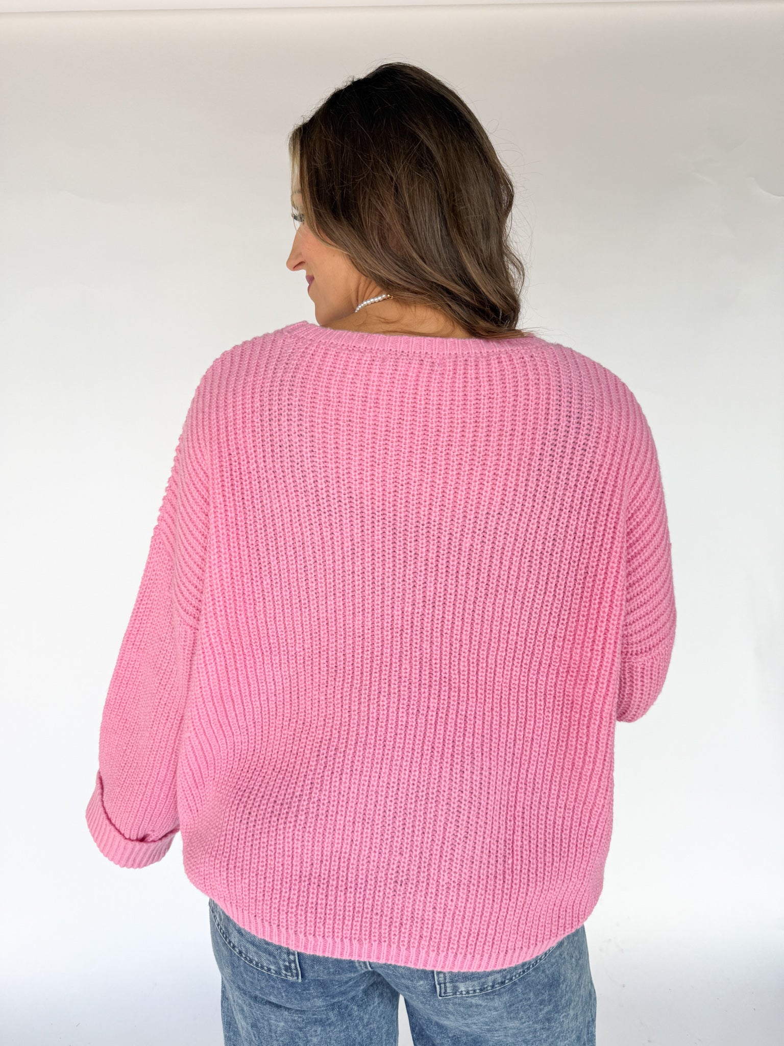 Oversized Front Pocket Sweater- Pink - Ana Patricia Boutique