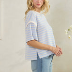 Cloudy Blue Knit Stripe Top - Ana Patricia Boutique