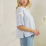 Cloudy Blue Knit Stripe Top - Ana Patricia Boutique