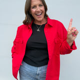 Oversized Denim Jacket- Red
