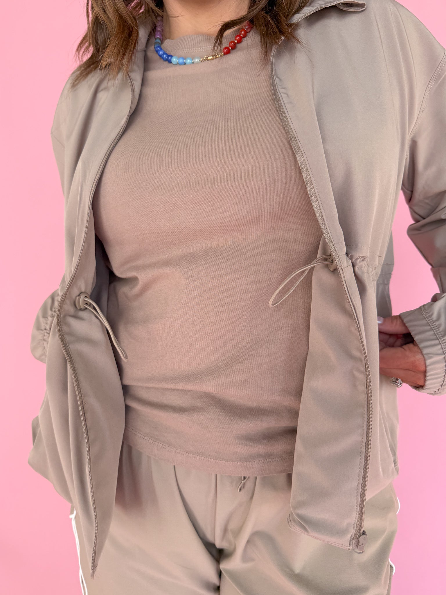 Peplum Windbreaker Jacket- Taupe - Ana Patricia Boutique