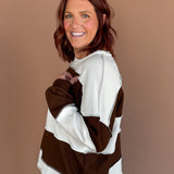 Colorblock Long Sleeve Top- Brown