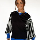 Stripe Sleeve Pullover-Blk/Blue