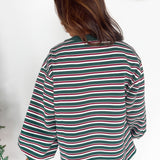 Striped Balloon Sleeve Top- Red/ Green