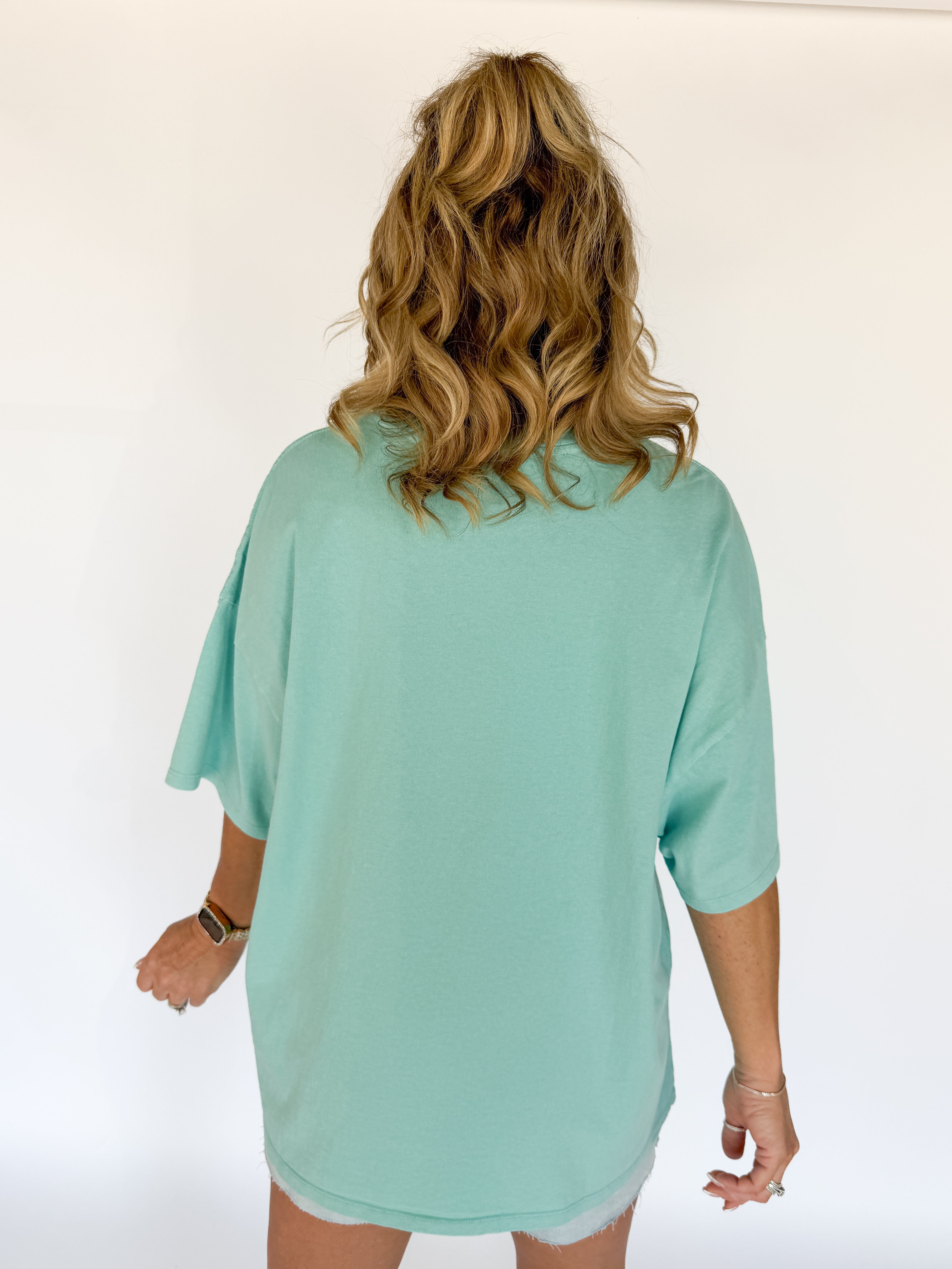 Mineral Wash Oversized Tee-Turquoise - Ana Patricia Boutique