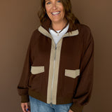 Scuba Colorblock Zip Up- Brown