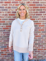 The Allie Stripe Pullover- Oatmeal/Latte