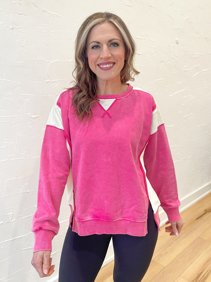 Two Tone Pullover- Fuchsia