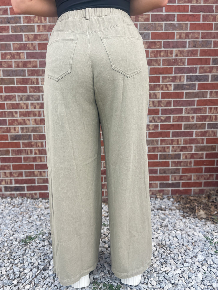 The Harley Wide Leg Pants- Olive Khaki