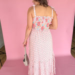 Floral Print Boho Smocked Dress- Pink/Peach - Ana Patricia Boutique