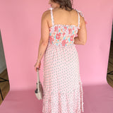 Floral Print Boho Smocked Dress- Pink/Peach - Ana Patricia Boutique