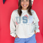 USA Patchwork Crewneck- Grey - Ana Patricia Boutique