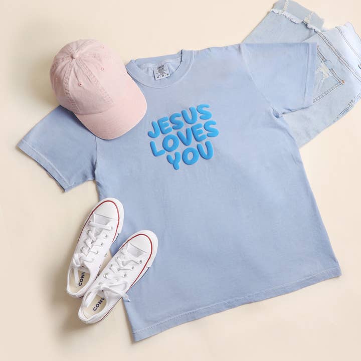 Jesus Loves You Puff Tee- Blue - Ana Patricia Boutique