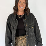 Boxy Cut Denim Jacket- Charcoal - Ana Patricia Boutique