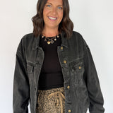 Boxy Cut Denim Jacket- Charcoal - Ana Patricia Boutique