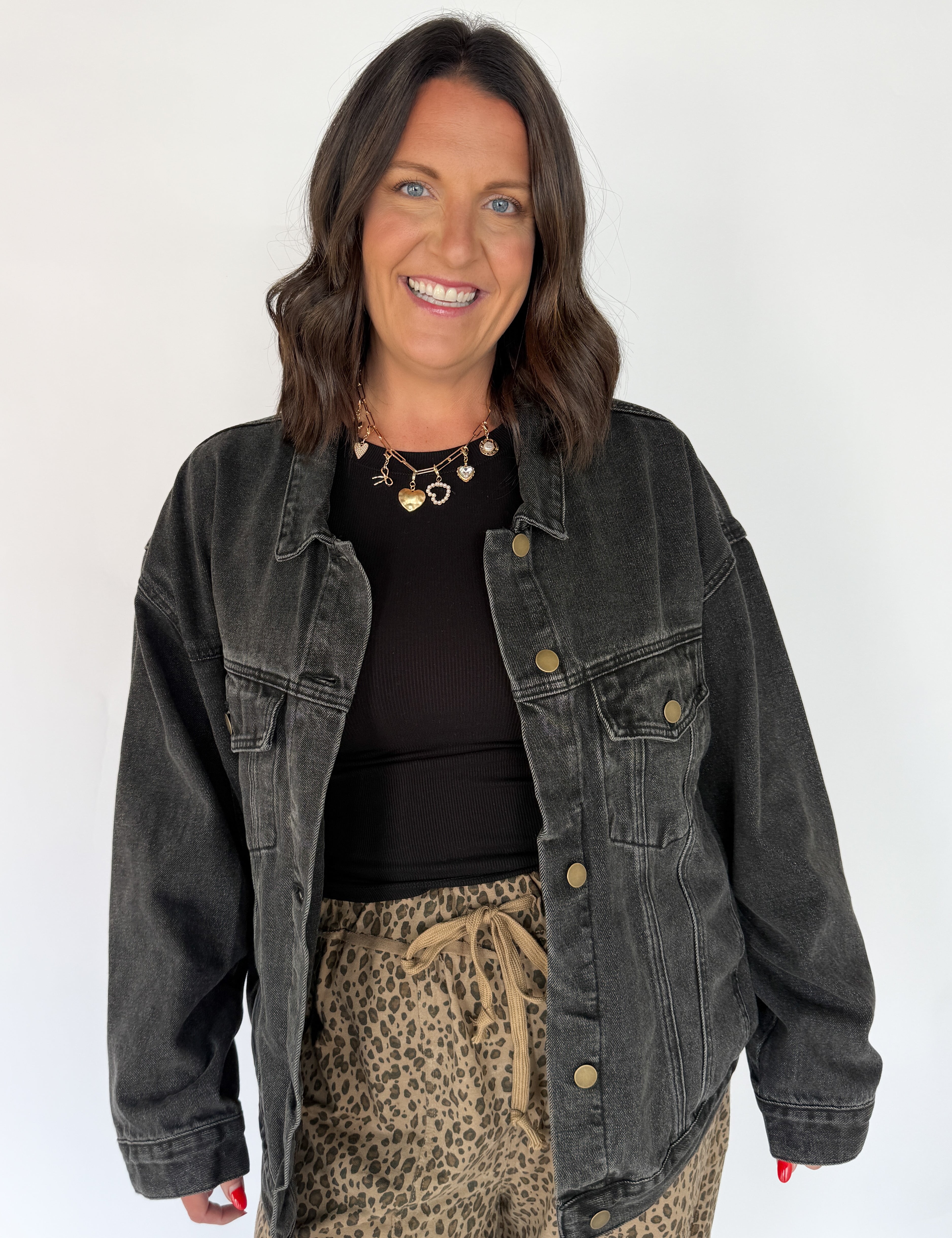 Boxy Cut Denim Jacket- Charcoal - Ana Patricia Boutique