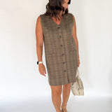 Button Down Plaid Dress- Brown - Ana Patricia Boutique