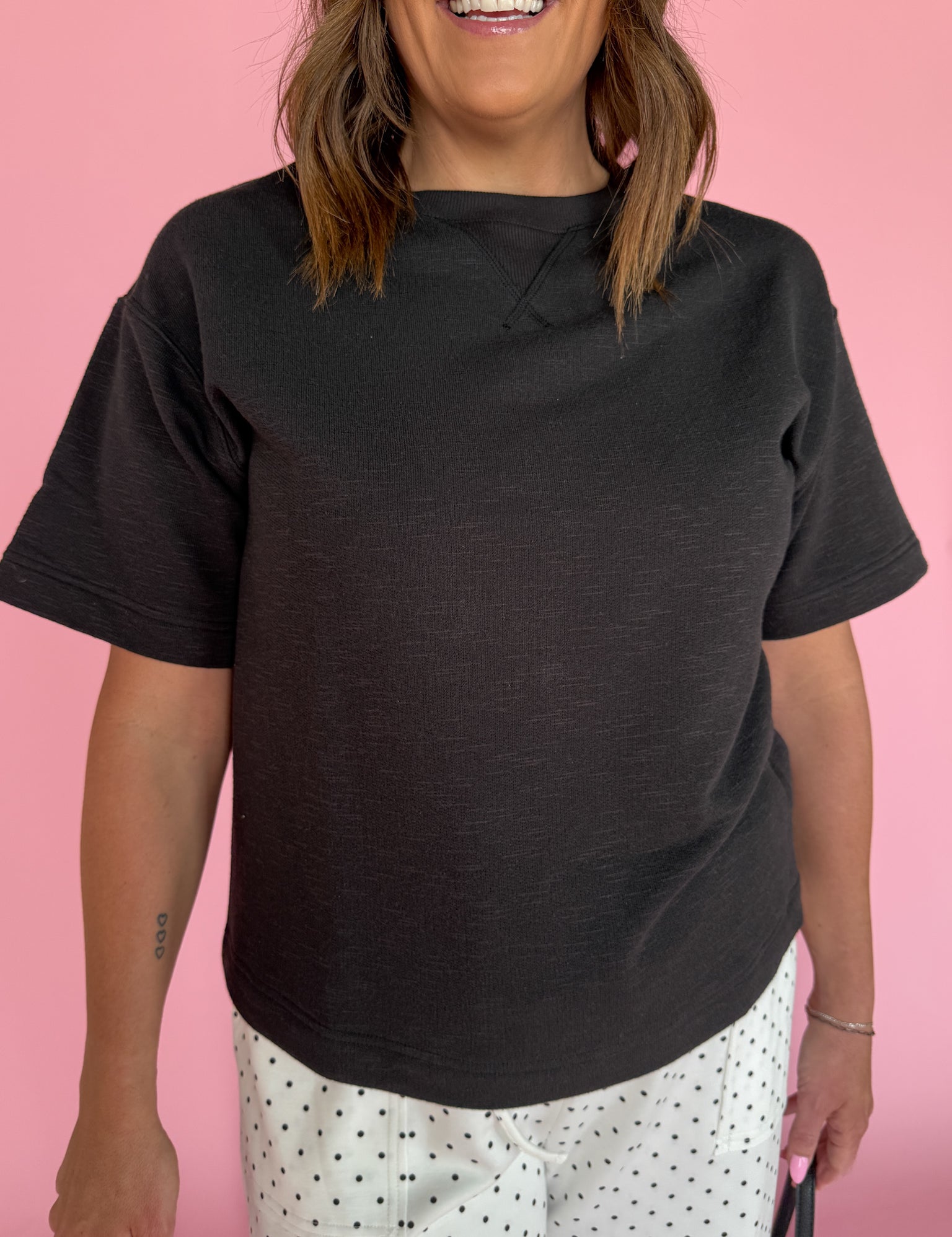 Crew Neck Short Sleeve Top- Black - Ana Patricia Boutique