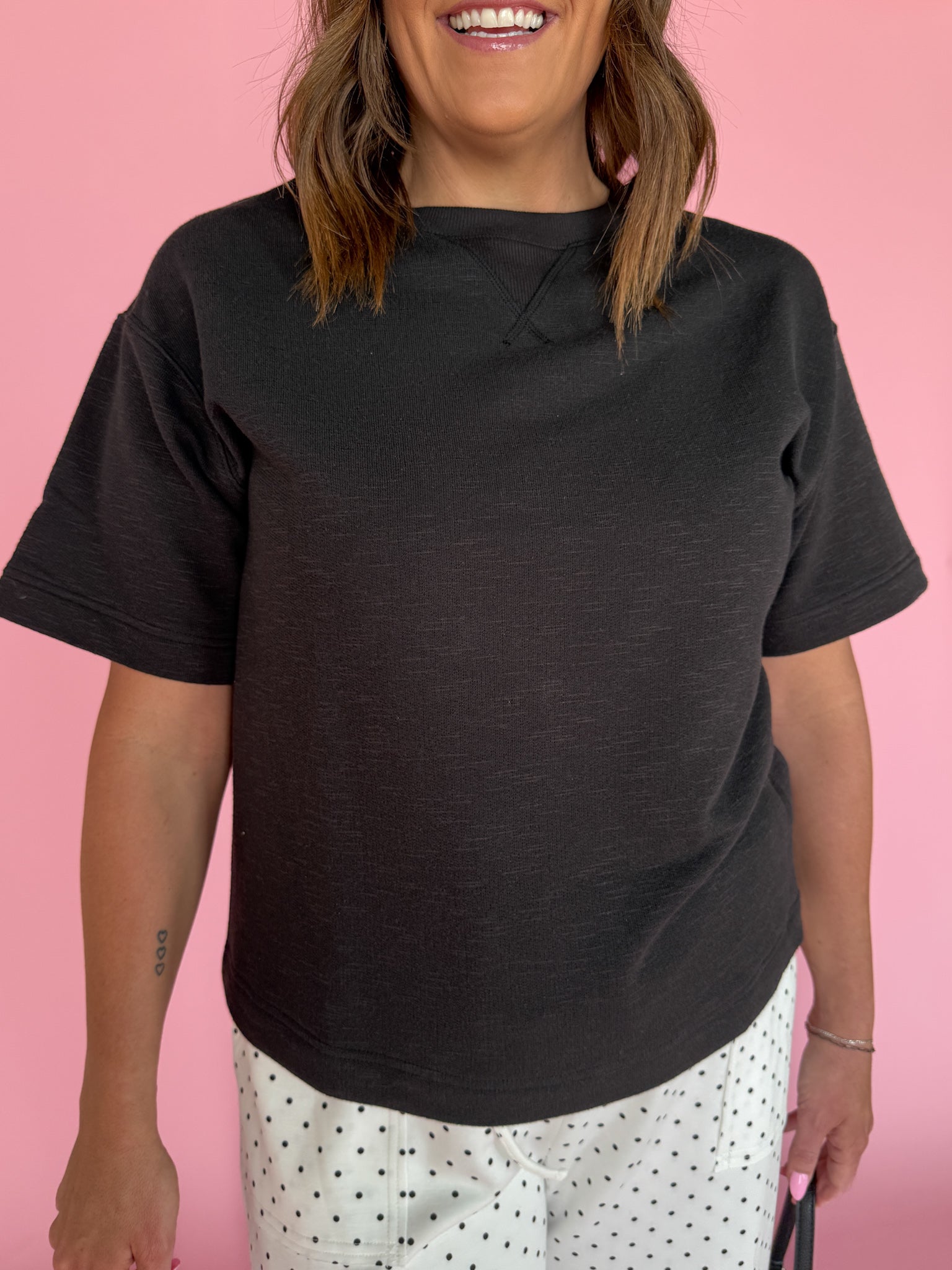 Crew Neck Short Sleeve Top- Black - Ana Patricia Boutique