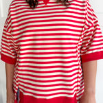 Striped Side Slit Top- Red/Cream - Ana Patricia Boutique