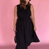 Smocked Bodice Midi Dress- Black - Ana Patricia Boutique