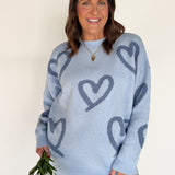 Painted Heart Sweater- Blue