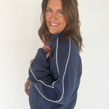 Modal Scuba Piping Mock Neck Top- Navy