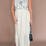 Embroidery Detail Midi Dress- Oatmeal - Ana Patricia Boutique