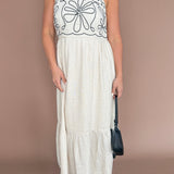 Embroidery Detail Midi Dress- Oatmeal - Ana Patricia Boutique
