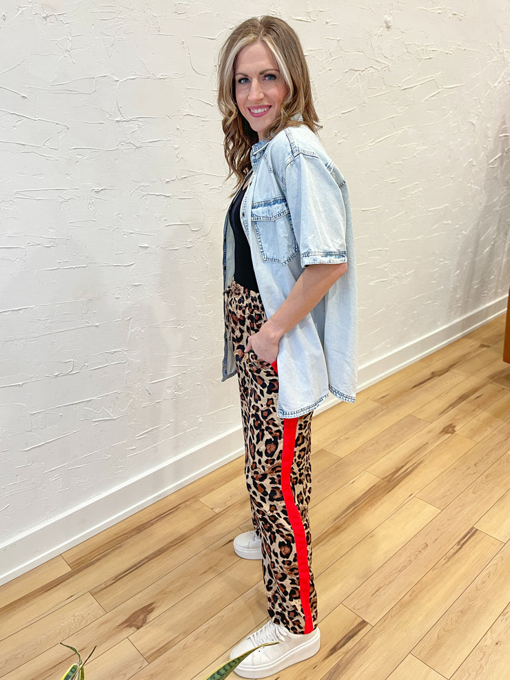 Red Stripe Leopard Pants